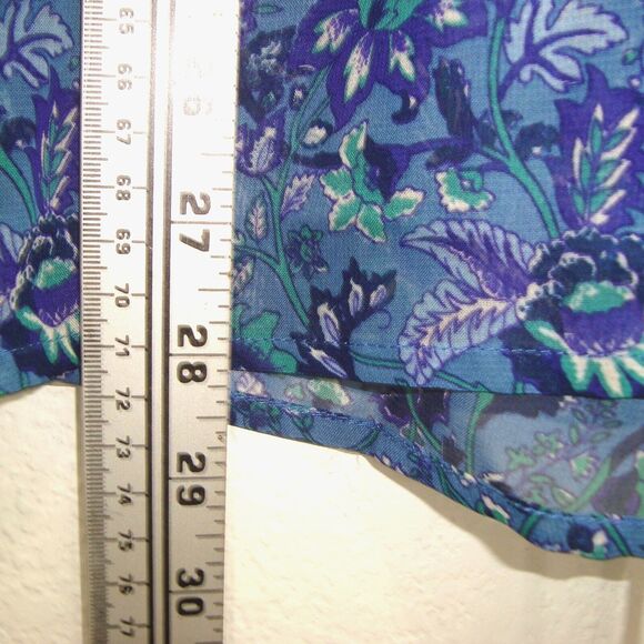Susan Lucci Boho Blue Floral Chiffon 1/4 Button Front Long Sleeve Blouse Size L - Picture 5 of 11